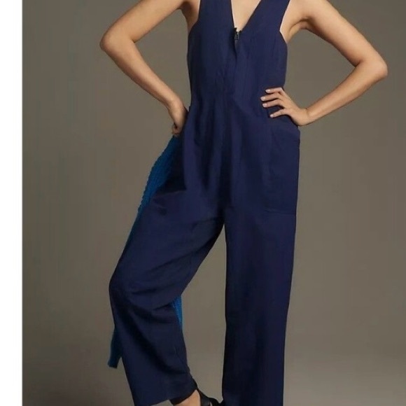 Anthropologie Deep Blue Jumpsuit size Large - Picture 1 of 4